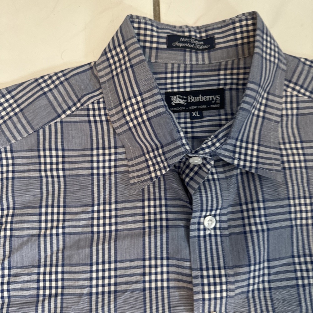 Vtg Burberrys Long Sleeve Shirt Mens XL Blue Plaid Button Quiet Luxury Pocket